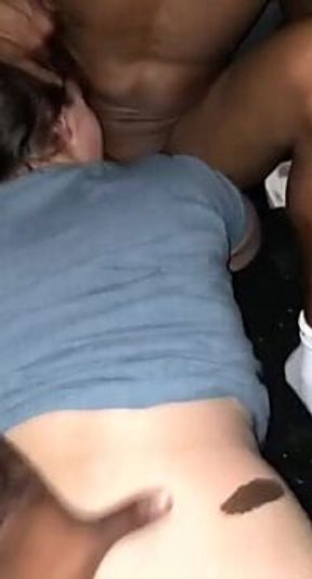 Amateur PAWG gets rigging and milking from two horny dudes with big dicks and deepthroating skills