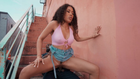 Young Skyla Sun sucks an officer's dick and gets fucked outdoors