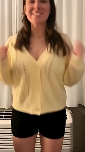 My 55f lesbian roommate got a surprise video of me bouncing my big tits in many sweaters then fucking myself hard for her