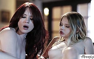Busty stepmom and her lesbian stepdaughters enjoy threesome