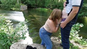 Risky outdoor blowjob center town park, get caught