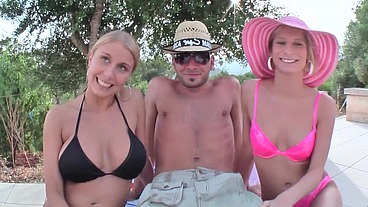 Bisexual lesbian threesome with strapon in Mallorca