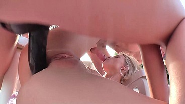 Bisexual lesbian threesome with strapon in Mallorca