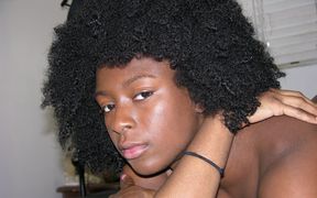 African American college student with big afro hairstyle modeling nude - kit from true amateur models