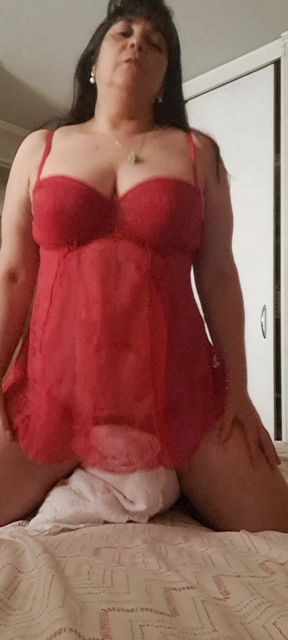 Stepmother in Red Lingerie, Seducing Her Lover