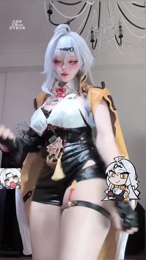 Asian cosplay babe gets naughty