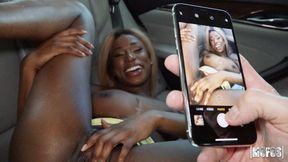 Smiling ebony hottie Kinsley Karter pleases her white friend