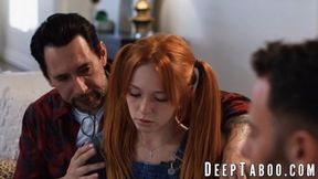 Teen stepdaughter Madi Collins moans from a wild spitroast with her stepdad