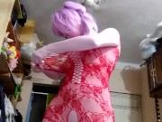 Kigurumi wearig lingerie long video
