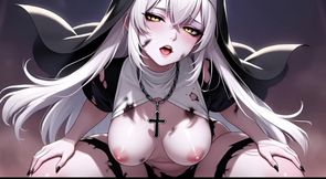 Fallen Nun - Glossy Body, Breast Squeeze & Explicit Posing