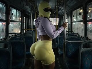 Tiny Large Butt Twerking in Constricted Yellow Leggings on the Bus