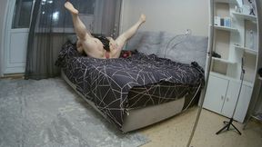 Mother-in-law strokes her tits and masturbates her big pussy with toys