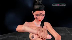 Animated 3D cartoon Indian Girl giving various sex poses and masturbating using banana.