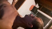 Old man's footjob rooftop exhibitionist session with toejober