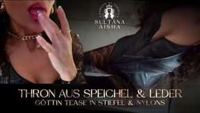 Thron aus Speichel & Leder“ – 5,5 Min. Göttin-Tease | Over-Knee-Stiefel, Korsett, Nylon-Worship, Spucken, Finanzielle Dominanz (EN undertitels)