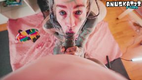 tattooed webcam model gets interrupted and fucked during show