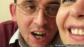 Busty granma sucking and riding cocks POV