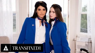 Trans flight attendant Zariah Aura fucks coworker Hazel Moore mid flight