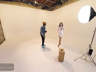 VRB Trans: Brunette hair T-Gal Model In Underware Sucks a Massive Schlong During Photo Session