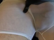 CUMSHOT in SEE THROUGH UNDERWEAR using MASSAGE GUN