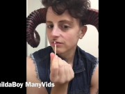 FtM Demon plays with matches and his t-cock