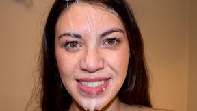 French deepthroat slut deepthroats and takes a massive facial in casting