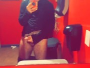 Stroking my cock in a pub bathroom while others try to get in teaser
