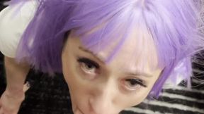 Petite goth girl takes huge monster pole in deepthroat gagging blowjob