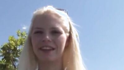 Naughty blonde bends and gets fucked from behind by a stranger