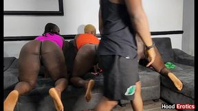 three big black asses on displaybon a homemade four way (foursome).