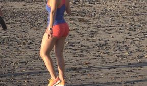 booty orange spandex shorts brunette