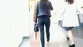 Russian brunette ass in leather jacket