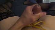 Cumshot- yellow ribbon around my dick