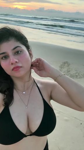 Curvy Indian woman shows off her big tits in a solo scene