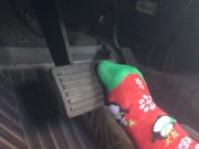 Guy Pumps Pedals In X-Mas Socks