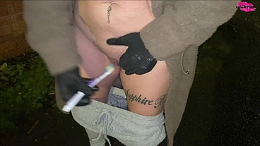 Street girl fucks Herself with a toothbrush!