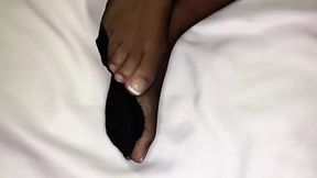 Dirty black nylons, foot removal, and ebony feet