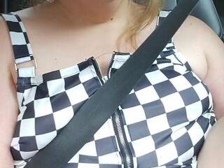 Public car riding bbw tit flash lovense vibrator on fat pussy