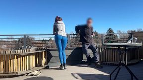 dickflash roof adventure: a little redhead slut gives me a fast handjob and blowjob while her boyfriend waits bigmax8inch