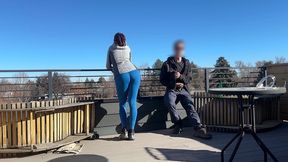 dickflash roof adventure: a little redhead slut gives me a fast handjob and blowjob while her boyfriend waits bigmax8inch