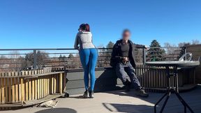 dickflash roof adventure: a little redhead slut gives me a fast handjob and blowjob while her boyfriend waits bigmax8inch