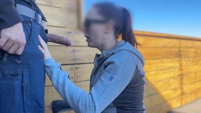 dickflash roof adventure: a little redhead slut gives me a fast handjob and blowjob while her boyfriend waits bigmax8inch