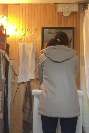 Cooking Food at Kitchen Then Pussy Cant Wait Go to Piss