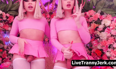 two sexy futanari s stroking with teasing on webcam