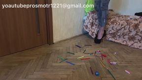 Nastya crushes markers, a pencil sharpener, an eraser, a correction pen, and stationery. foot fetish crush fetish heels