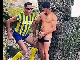 Tourist with a big dick having sex with 2 guys on Abric Beach, Rio de Janeiro.