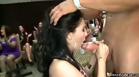 Watch this hot brunette babe stroke and suck with both hands