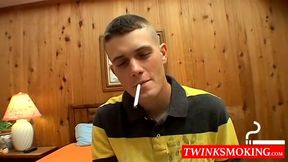 Horny gay dude Bryce is smoking and wanking at the same time