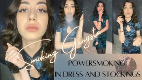 Powersmoking in Dress And Stockings