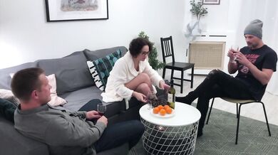 Milf wife takes her husband's friends down her throat in wild threesome
